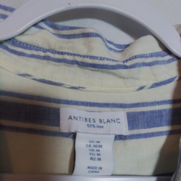 Antibes Blanc Linen  Blue White Stripe Collared Button Down Tunic Shirt Size M - Picture 6 of 9